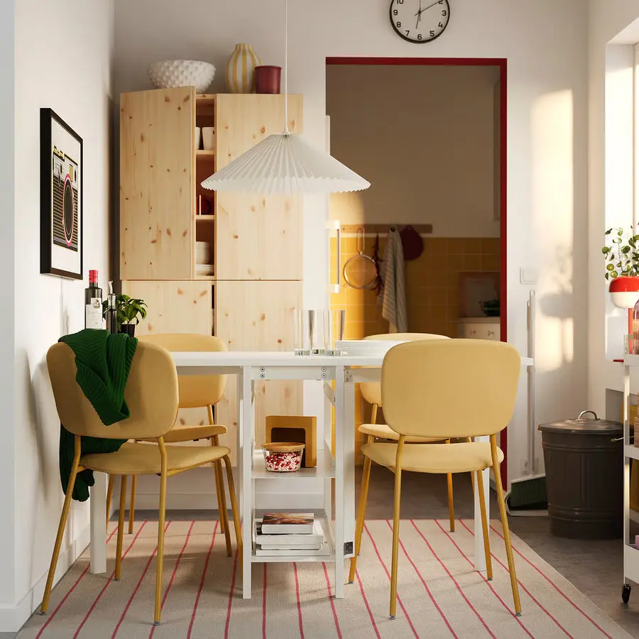 Set masa + 4 scaune Ikea Vihals/Tibbleby 39/95/151x90 (Alb/Galben) - 5