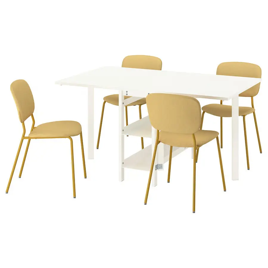 Set masa + 4 scaune Ikea Vihals/Tibbleby 39/95/151x90 (Alb/Galben)