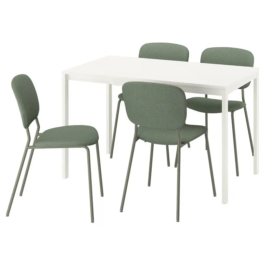 Set masa + 4 scaune Ikea Vihals/Tibbleby 84/120x74 (Alb/Gri-verde)