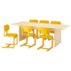 Set masa + 6 scaune Ikea Bergshyttan/Lyckan 240x93 (Mesteacan/Galben) Thumb