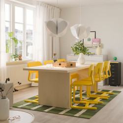 Set masa + 6 scaune Ikea Bergshyttan/Lyckan 240x93 (Mesteacan/Galben)
