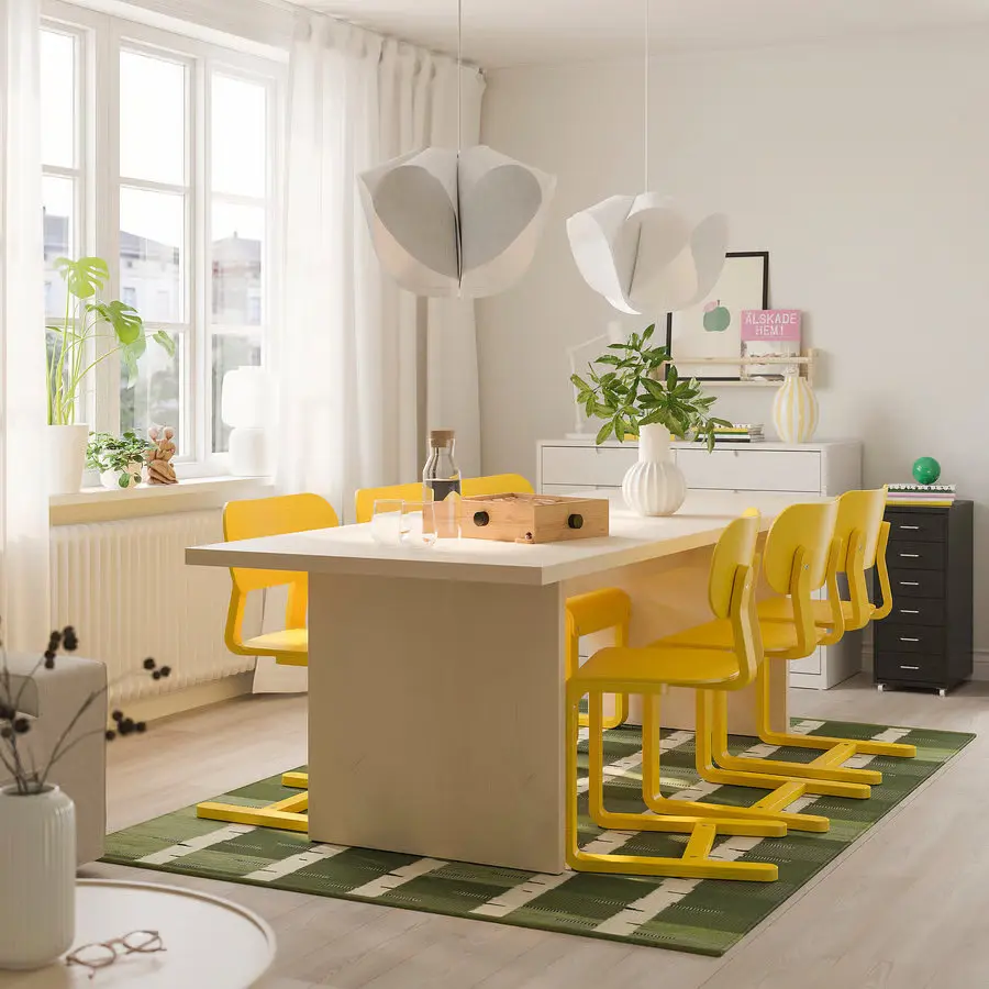 Set masa + 6 scaune Ikea Bergshyttan/Lyckan 240x93 (Mesteacan/Galben)