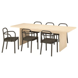 Комплект стол + 6 стула Ikea Bergshyttan/Stockholm 2025 240x93 (Береза/Темно-коричневый) Thumb