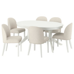 Комплект стол + 6 стула Ikea Rosentorp/Kilanda 160/215x110 (Белый/Светло-бежевый) Thumb
