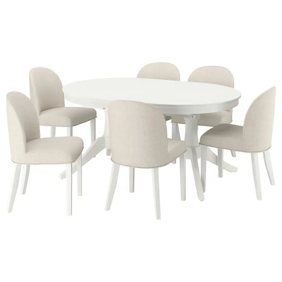 Комплект стол + 6 стула Ikea Rosentorp/Kilanda 160/215x110 (Белый/Светло-бежевый) - 2