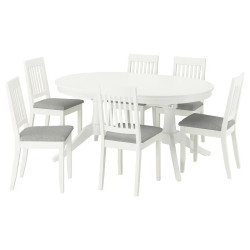 Set masa + 6 scaune Ikea Rosentorp/Nasinge/Tibbleby 160/215x110 (Alb/Bej-gri) Thumb