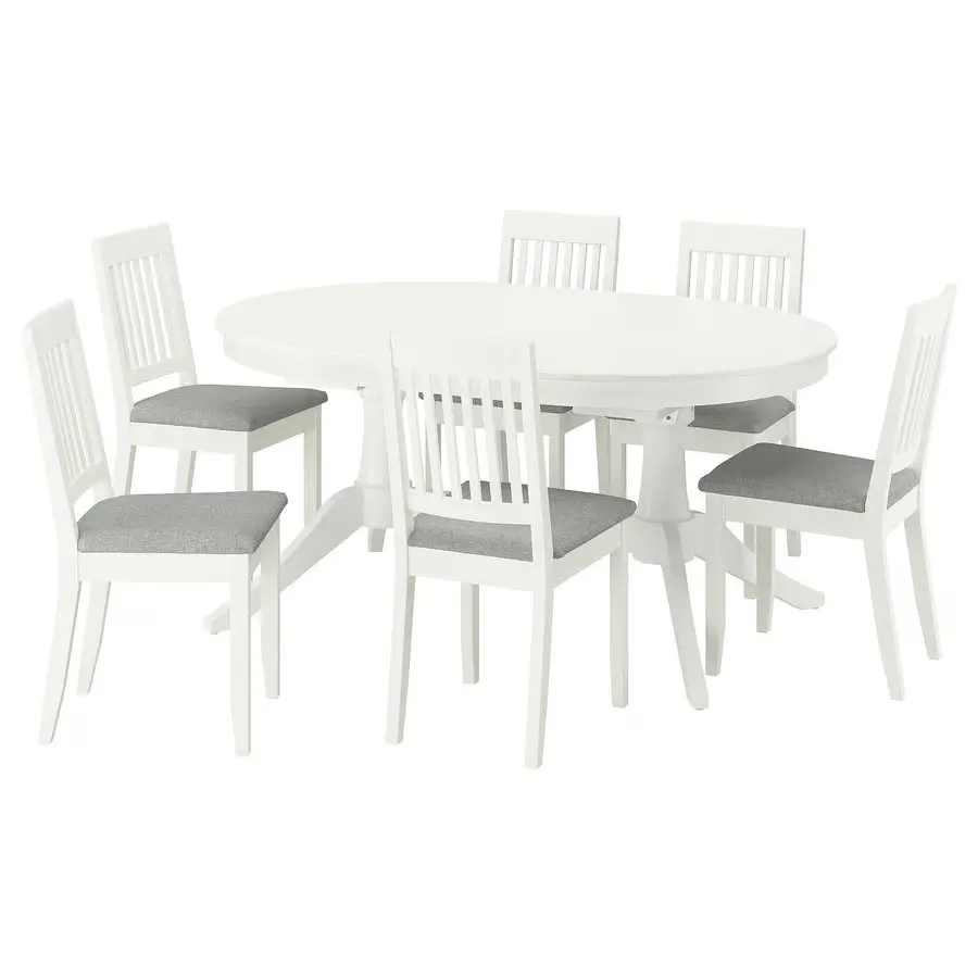Set masa + 6 scaune Ikea Rosentorp/Nasinge/Tibbleby 160/215x110 (Alb/Bej-gri) - 2
