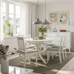 Set masa + 6 scaune Ikea Rosentorp/Nasinge/Tibbleby 160/215x110 (Alb/Bej-gri)
