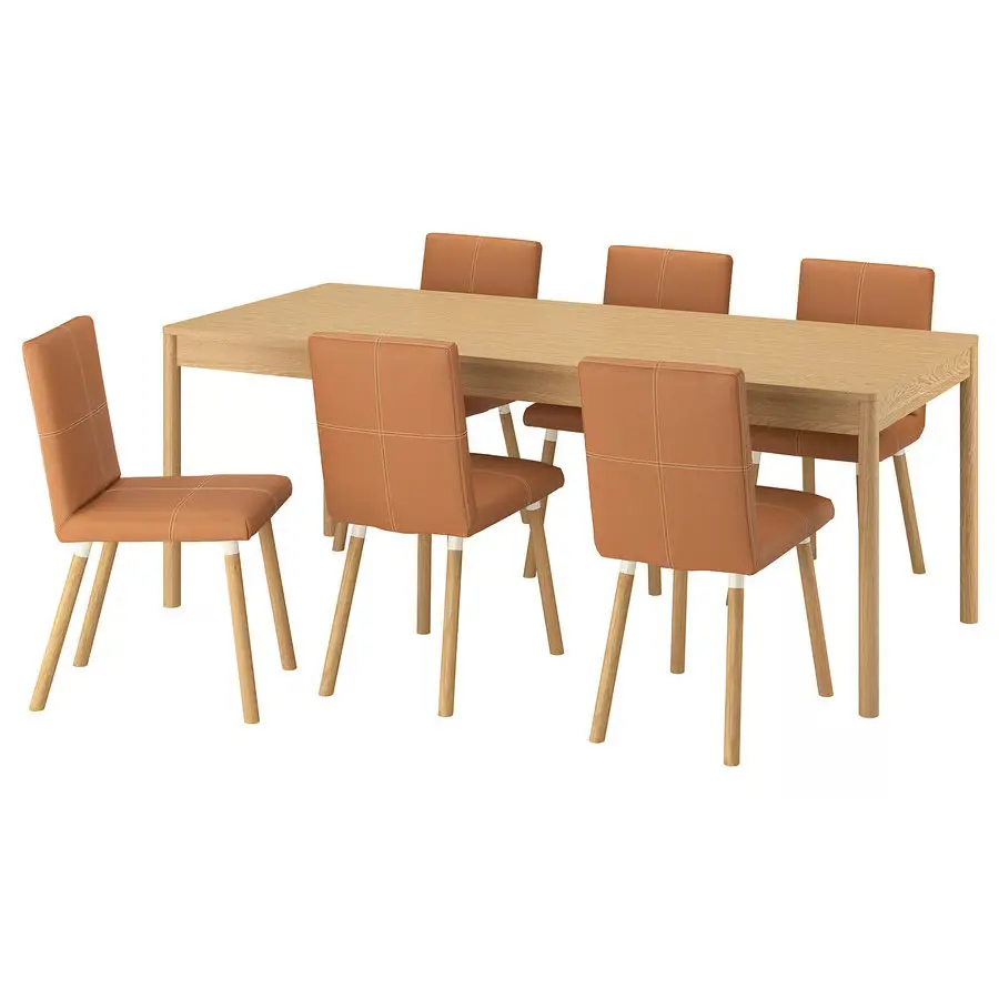 Set masa + 6 scaune Ikea Tonstad (Stejar/Maro-auriu) - 2