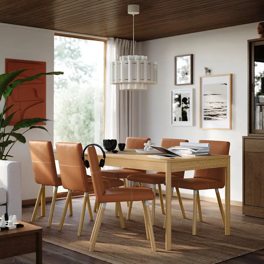 Set masa + 6 scaune Ikea Tonstad (Stejar/Maro-auriu)