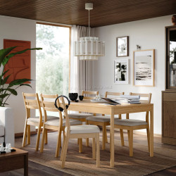 Set masa + 6 scaune Ikea Tonstad/Fridtuna (Stejar/Bej deschis)