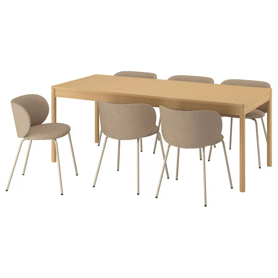 Комплект стол + 6 стула Ikea Tonstad/Krylbo/Tonerud 200x85 (Дуб/Светло-бежевый) - 2