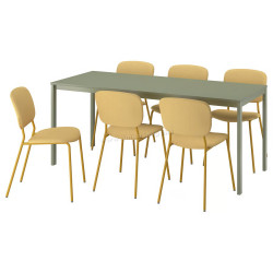 Set masa + 6 scaune Ikea Vihals/Tibbleby 120/180x74 (Verde/Galben)