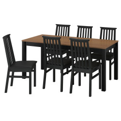 Комплект стол + 6 стульев Ikea Alhult/Bomstad 170/220x80 (Черный/Коричневый) Thumb