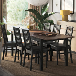 Комплект стол + 6 стульев Ikea Alhult/Bomstad 170/220x80 (Черный/Коричневый)