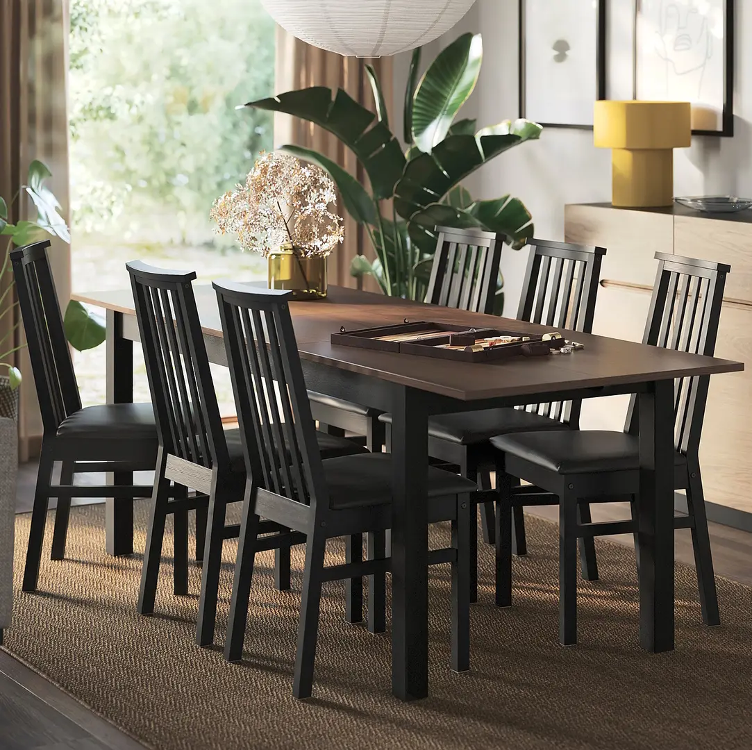 Комплект стол + 6 стульев Ikea Alhult/Bomstad 170/220x80 (Черный/Коричневый)