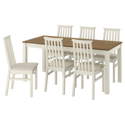 Комплект стол + 6 стульев Ikea Alhult/Kabusa 170/220x80 (Бежевый/Коричневый) Thumb