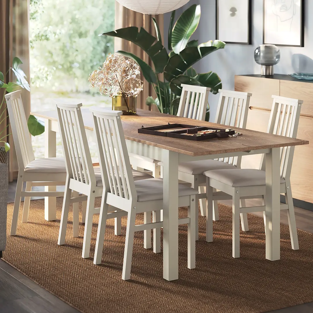 Комплект стол + 6 стульев Ikea Alhult/Kabusa 170/220x80 (Бежевый/Коричневый)