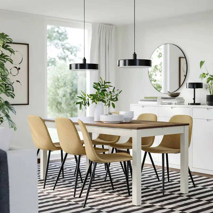 Set masa + 6 scaune Ikea Alhult/Nordmansskar/Letafors 170/220x80 (Maro/Galben-bej)