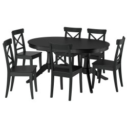 Set masa + 6 scaune Ikea Rosentorp 160/215x110 (Negru) Thumb
