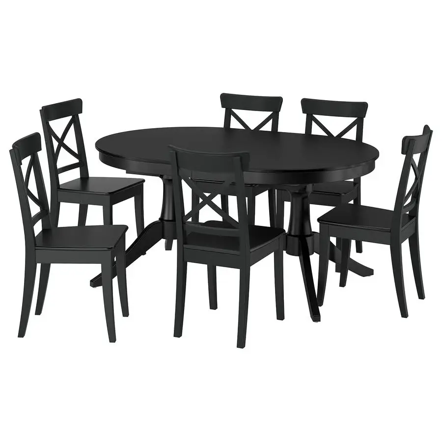 Set masa + 6 scaune Ikea Rosentorp 160/215x110 (Negru) - 2