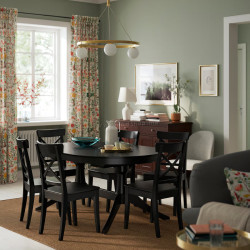 Set masa + 6 scaune Ikea Rosentorp 160/215x110 (Negru)