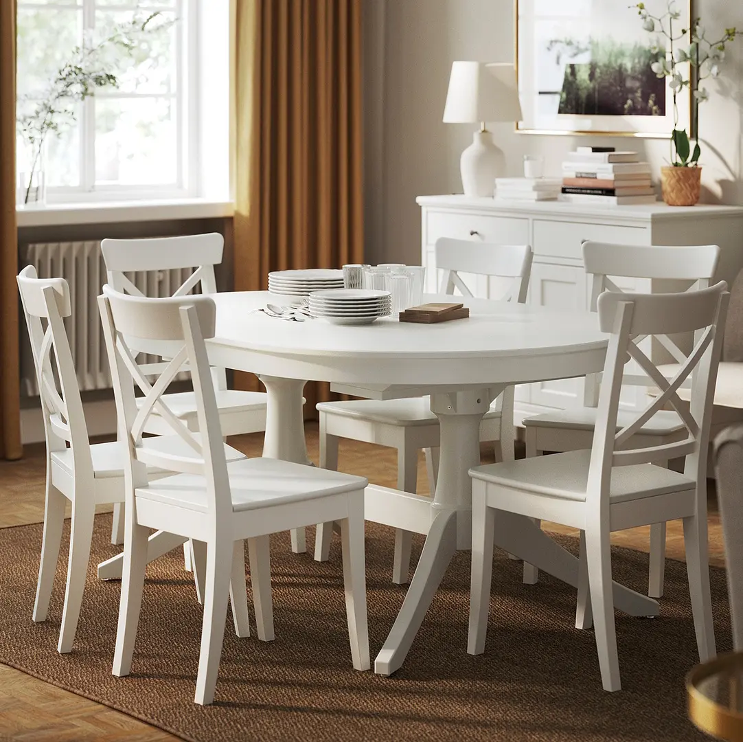 Комплект стол + 6 стульев Ikea Rosentorp (Белый)