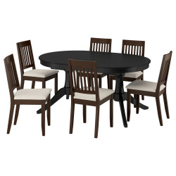 Комплект стол + 6 стульев Ikea Rosentorp/Nasinge/Kilanda 160/215x110 (Черный/Коричневый) Thumb