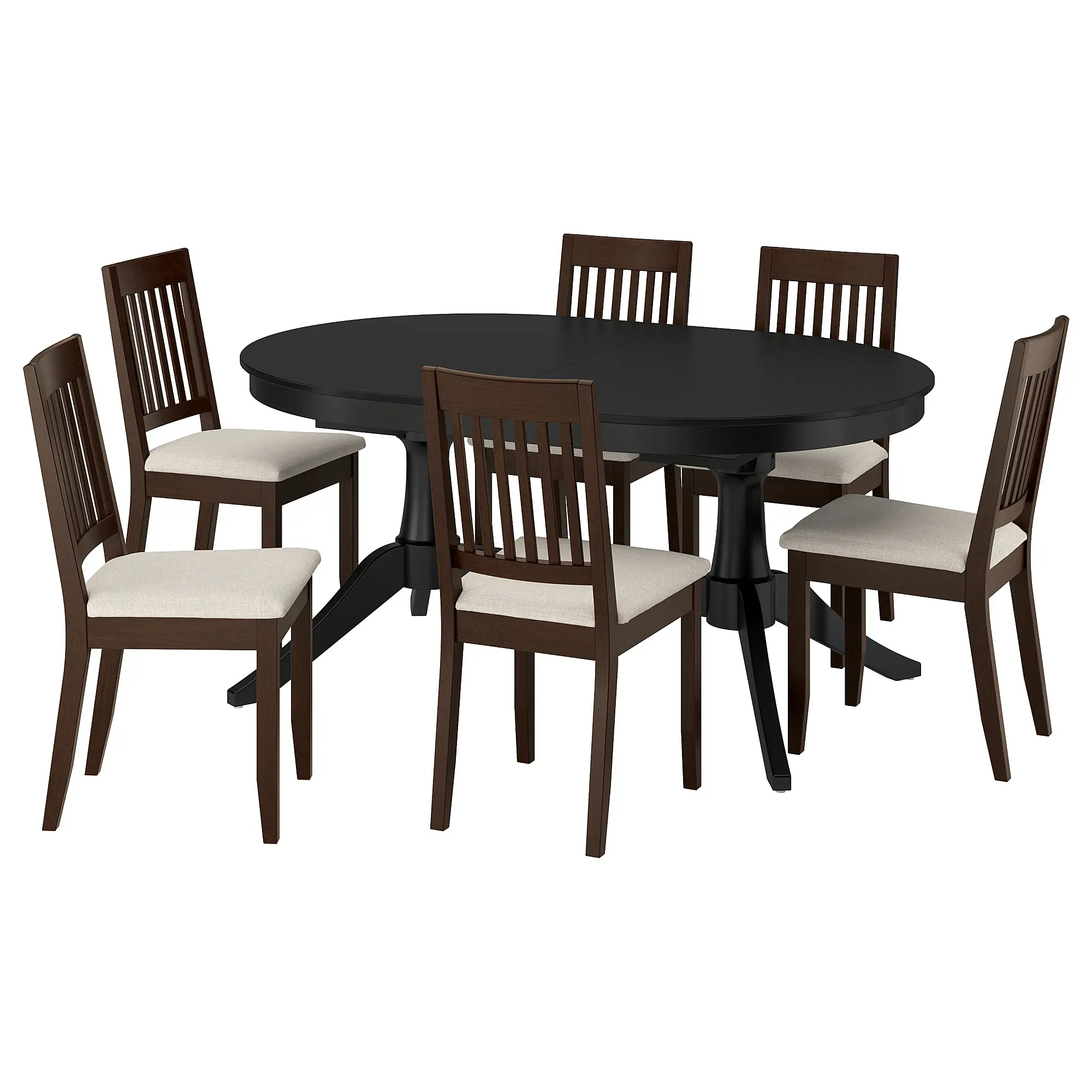 Комплект стол + 6 стульев Ikea Rosentorp/Nasinge/Kilanda 160/215x110 (Черный/Коричневый) - 2