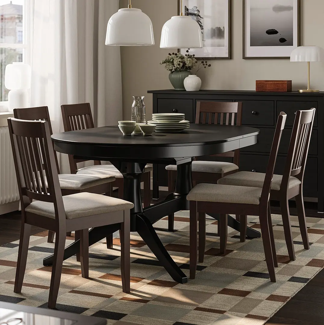 Комплект стол + 6 стульев Ikea Rosentorp/Nasinge/Kilanda 160/215x110 (Черный/Коричневый)