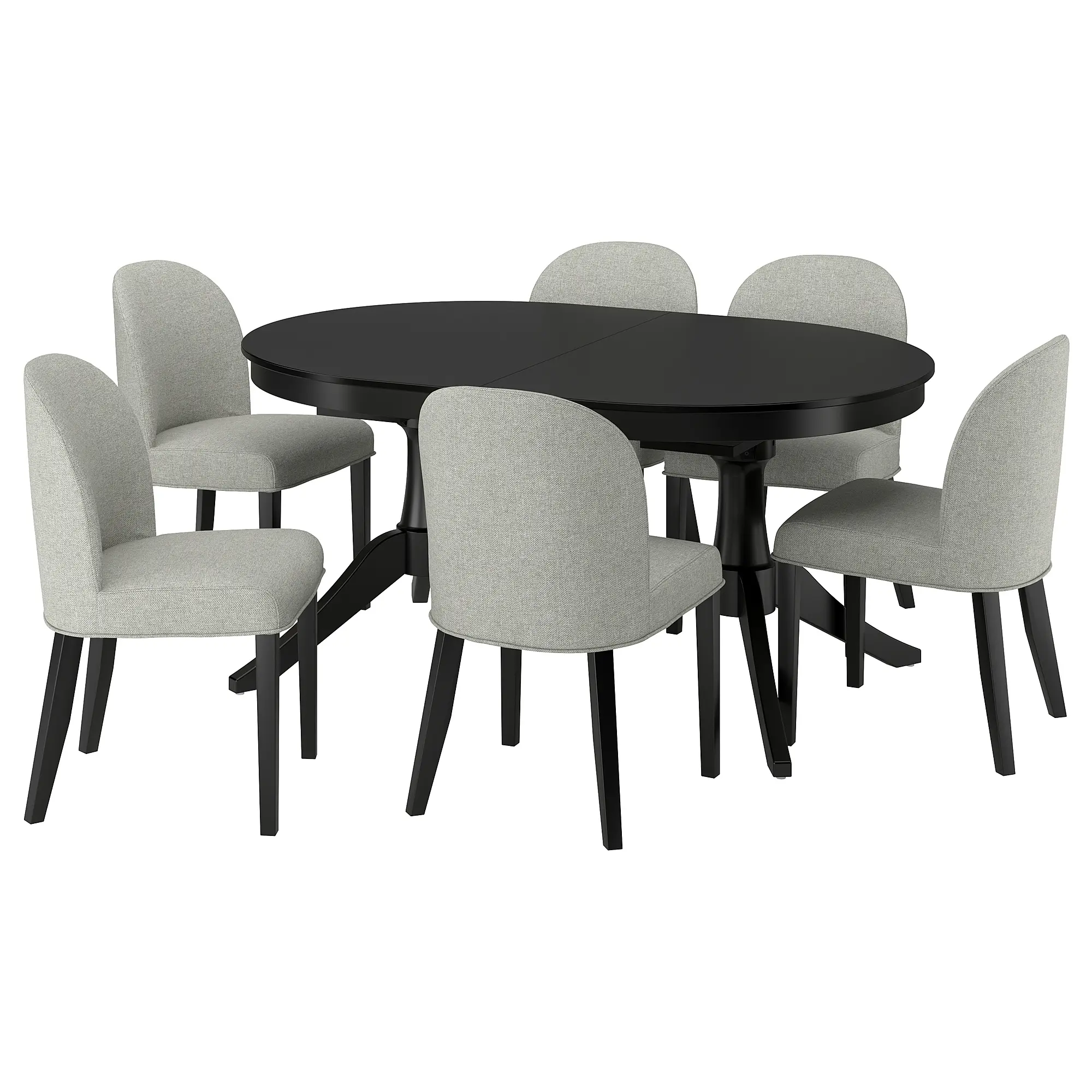 Комплект стол + 6 стульев Ikea Rosentorp/Tibbleby (Черный/Серо-бежевый) - 2