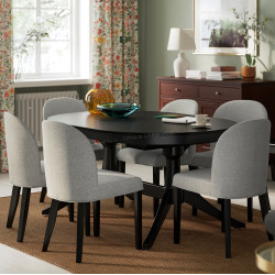 Комплект стол + 6 стульев Ikea Rosentorp/Tibbleby (Черный/Серо-бежевый)