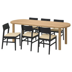 Set masa + 6 scaune Ikea Stockholm 2025 230x90 (Stejar/Negru) Thumb