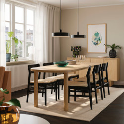 Set masa + 6 scaune Ikea Stockholm 2025 230x90 (Stejar/Negru)