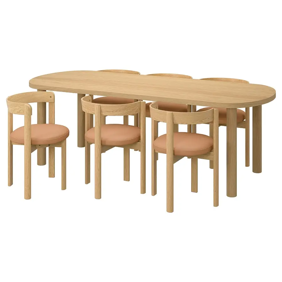 Комплект стол + 6 стульев Ikea Stockholm 2025 кожа (Дуб) - 2
