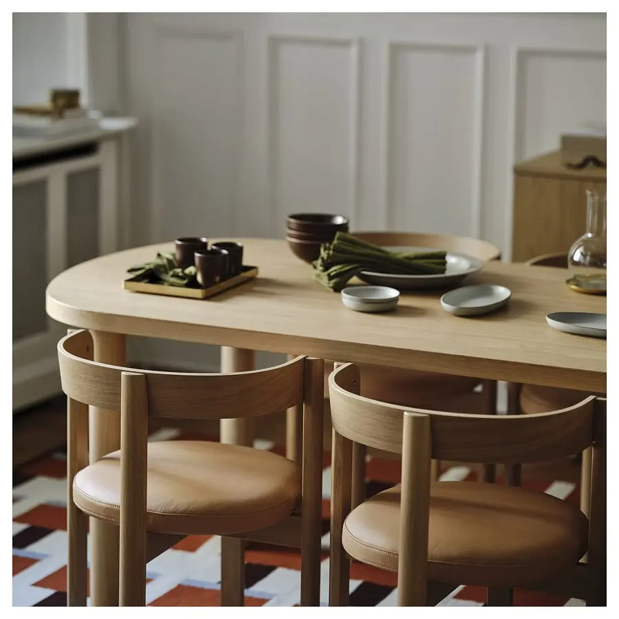 Комплект стол + 6 стульев Ikea Stockholm 2025 кожа (Дуб) - 4