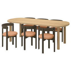 Set masa + 6 scaune Ikea Stockholm 2025 piele (Stejar/Maro inchis) Thumb