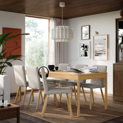 Set masa + 6 scaune Ikea Tonstad/Fridtuna 200x85 (Stejar/Bej deschis)