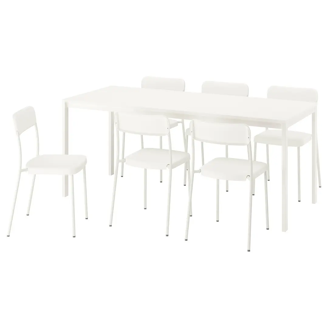Set masa + 6 scaune Ikea Vihals 120/180x74 (Alb)