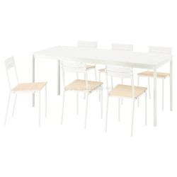 Set masa + 6 scaune Ikea Vihals/Buslatt 120/180x74 (Alb/Pin)