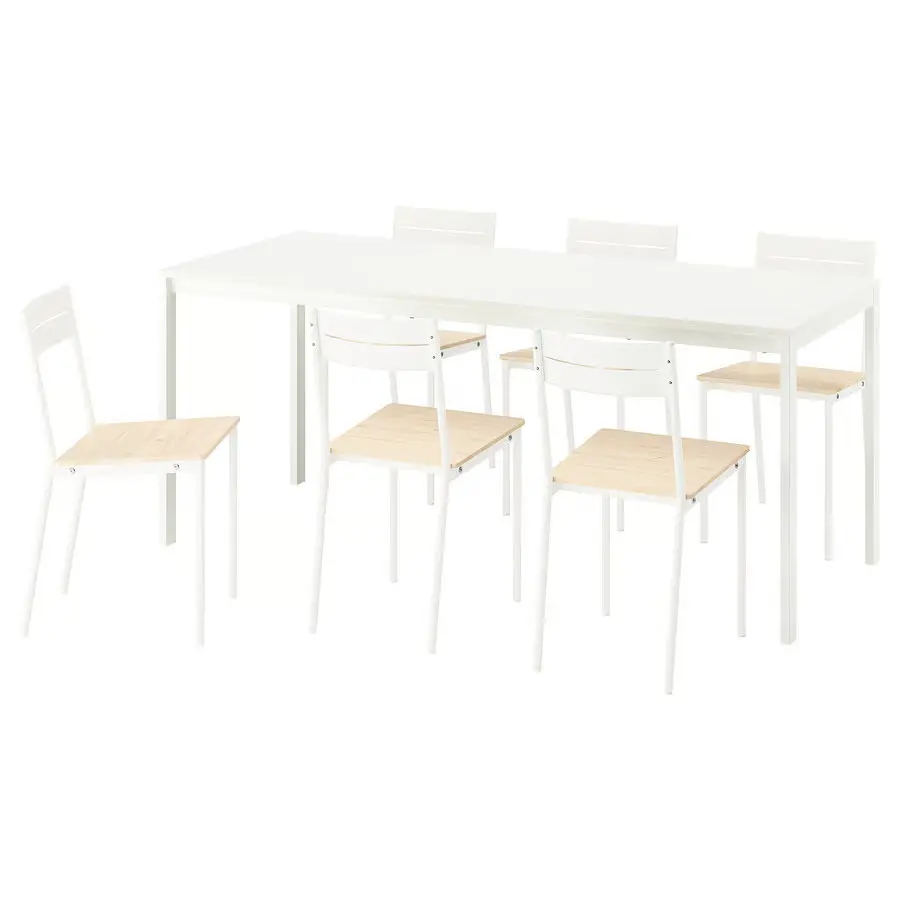 Set masa + 6 scaune Ikea Vihals/Buslatt 120/180x74 (Alb/Pin)