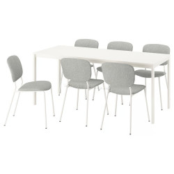 Set masa + 6 scaune Ikea Vihals/Tibbleby 120/180x74 (Alb/Bej-gri)