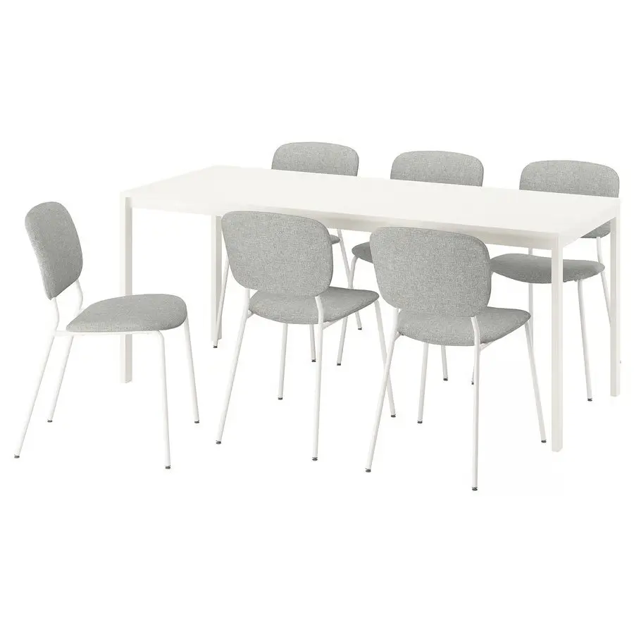 Set masa + 6 scaune Ikea Vihals/Tibbleby 120/180x74 (Alb/Bej-gri)