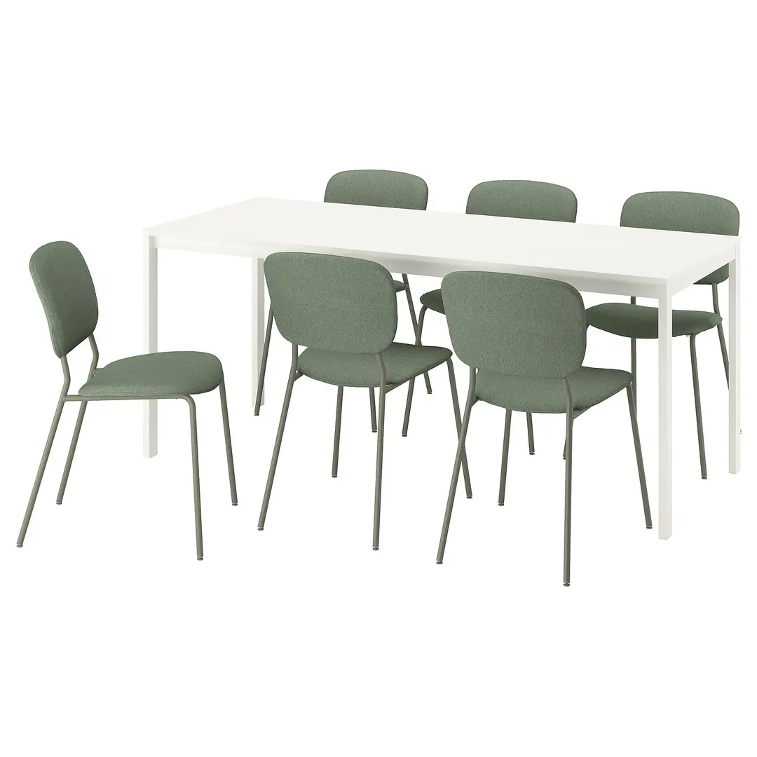 Комплект стол + 6 стульев Ikea Vihals/Tibbleby 120/180x74 (Белый/Зеленый)