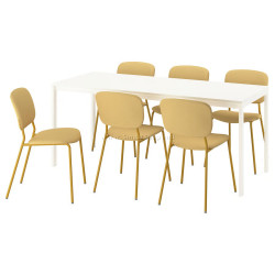 Set masa + 6 scaune Ikea Vihals/Tibbleby 120/180x74 (Alb/Galben)