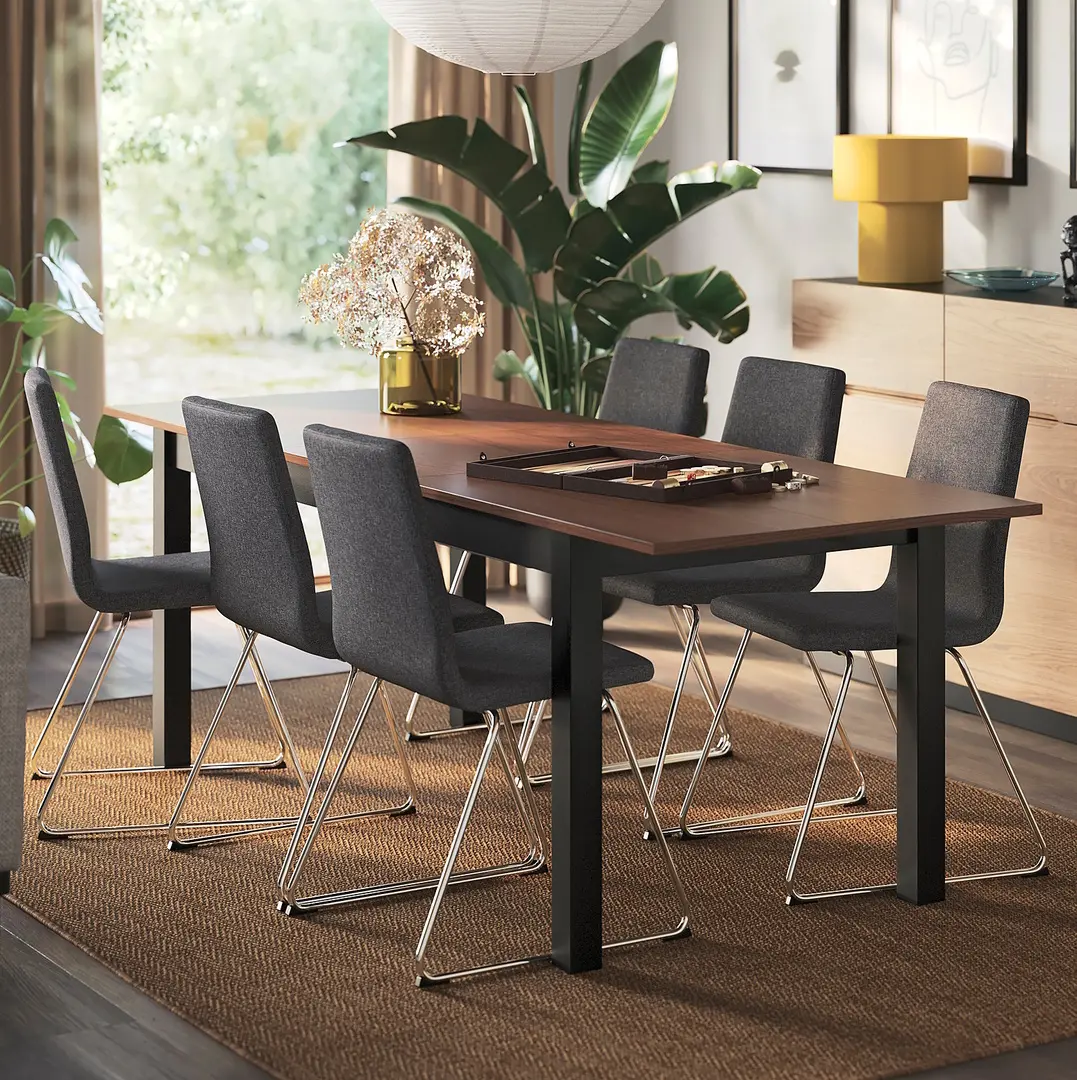 Set masa scaune Ikea Alhult/Lillanas/Gunnared 170/220x80 1+6 (Maro/Gri inchis)