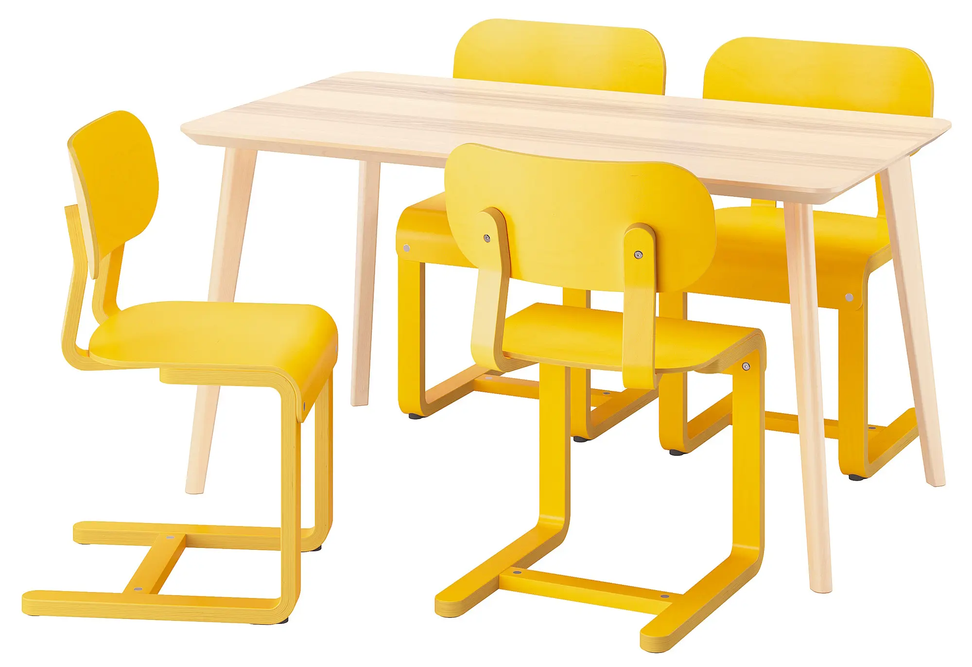 Set masa scaune Ikea Lisabo/Lyckan 140x78 1+4 (Frasin/Galben)