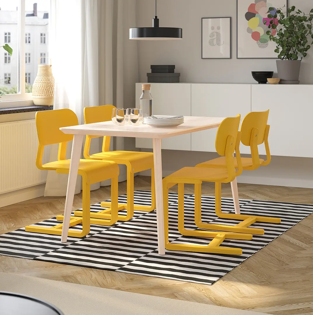 Set masa scaune Ikea Lisabo/Lyckan 140x78 1+4 (Frasin/Galben)