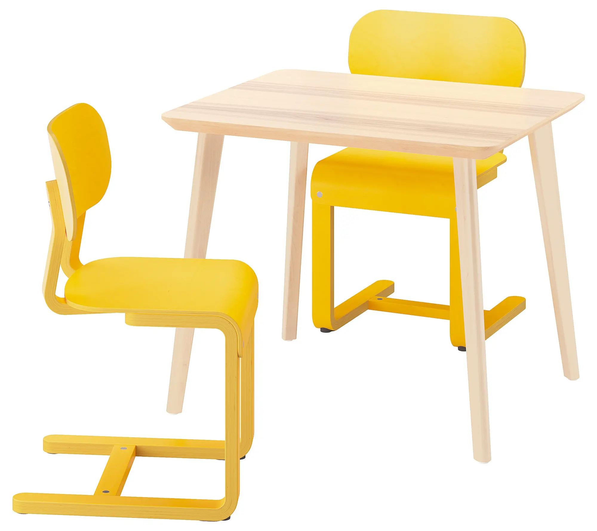 Set masa scaune Ikea Lisabo/Lyckan 88x78 1+2 (Frasin/Galben)