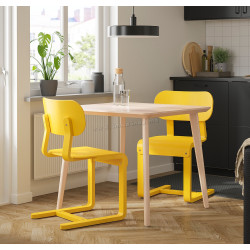 Set masa scaune Ikea Lisabo/Lyckan 88x78 1+2 (Frasin/Galben)